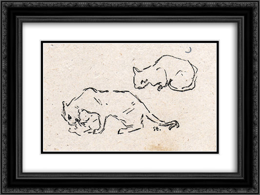 Playful Cats 24x18 Black Ornate Wood Framed Art Print Poster with Double Matting by Steinlen, Theophile