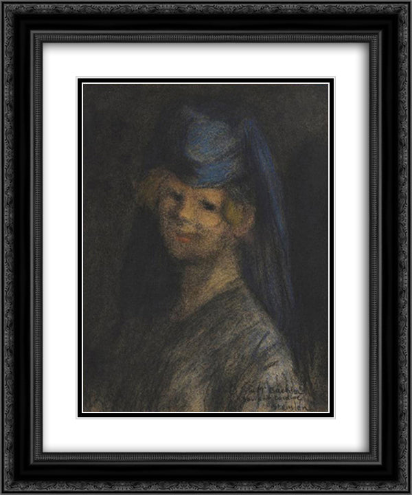 Portrait de Femme 20x24 Black Ornate Wood Framed Art Print Poster with Double Matting by Steinlen, Theophile