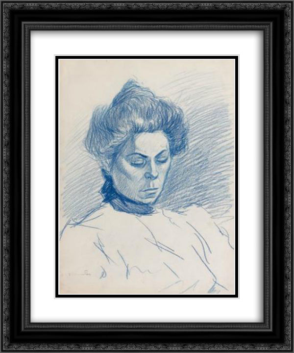 Portrait de Femme 20x24 Black Ornate Wood Framed Art Print Poster with Double Matting by Steinlen, Theophile
