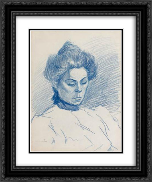 Portrait de Femme 20x24 Black Ornate Wood Framed Art Print Poster with Double Matting by Steinlen, Theophile
