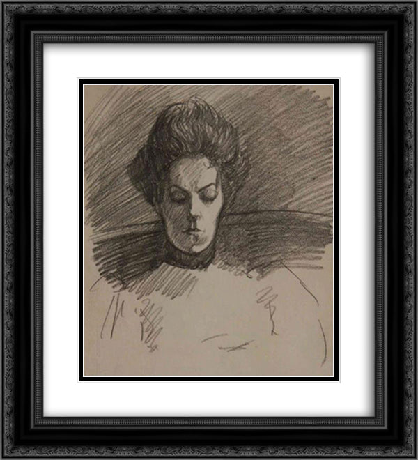 Portrait de Madame Steinlen 20x22 Black Ornate Wood Framed Art Print Poster with Double Matting by Steinlen, Theophile