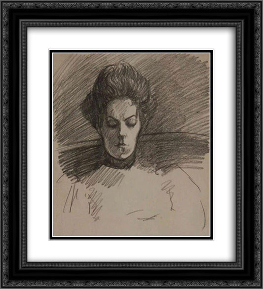 Portrait de Madame Steinlen 20x22 Black Ornate Wood Framed Art Print Poster with Double Matting by Steinlen, Theophile