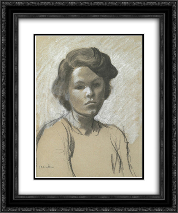 Portrait of Colette, the daughter of the artist 20x24 Black Ornate Wood Framed Art Print Poster with Double Matting by Steinlen, Theophile
