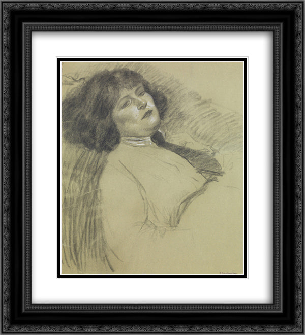 Portrait of the artist's daughter 20x22 Black Ornate Wood Framed Art Print Poster with Double Matting by Steinlen, Theophile