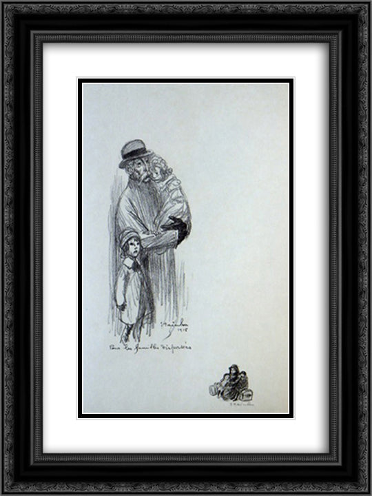 Pour Les Familles Dispersees 18x24 Black Ornate Wood Framed Art Print Poster with Double Matting by Steinlen, Theophile