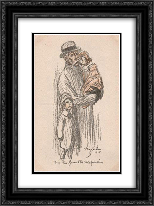 Pour Les Familles Dispersees 18x24 Black Ornate Wood Framed Art Print Poster with Double Matting by Steinlen, Theophile