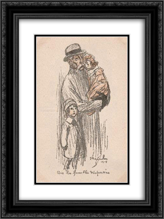 Pour Les Familles Dispersees 18x24 Black Ornate Wood Framed Art Print Poster with Double Matting by Steinlen, Theophile