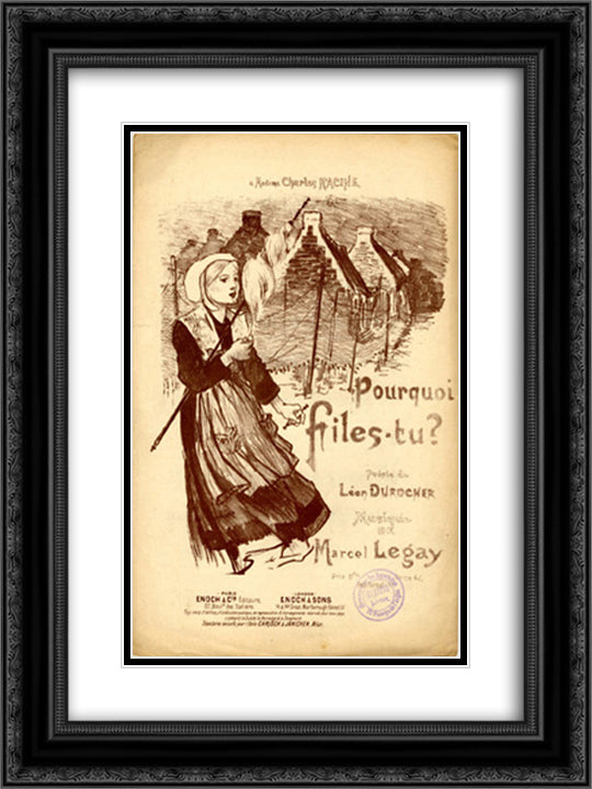 Pourquoi Files-Tu 18x24 Black Ornate Wood Framed Art Print Poster with Double Matting by Steinlen, Theophile