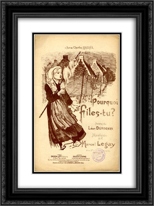 Pourquoi Files-Tu 18x24 Black Ornate Wood Framed Art Print Poster with Double Matting by Steinlen, Theophile