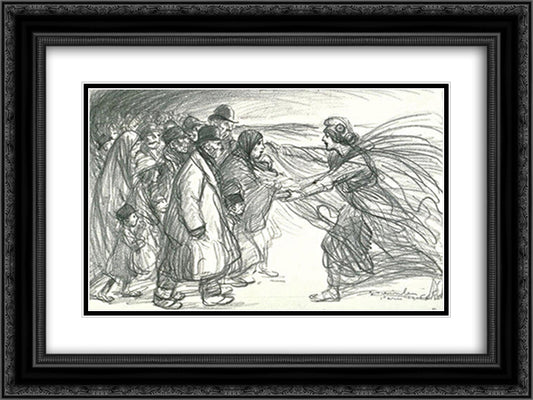Pours Les Refugies de la Meuse 24x18 Black Ornate Wood Framed Art Print Poster with Double Matting by Steinlen, Theophile