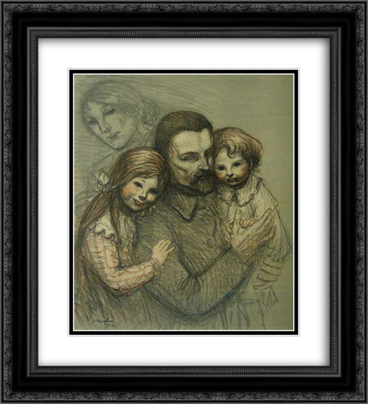 Pret d'Honneur Aux Aveugles 20x22 Black Ornate Wood Framed Art Print Poster with Double Matting by Steinlen, Theophile