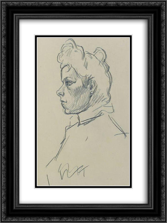 Profile of woman 18x24 Black Ornate Wood Framed Art Print Poster with Double Matting by Steinlen, Theophile