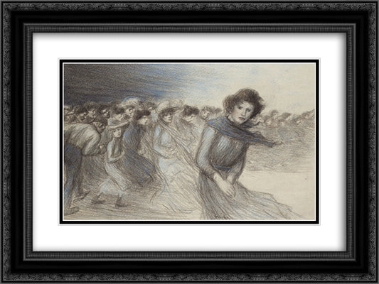 Proletarians 24x18 Black Ornate Wood Framed Art Print Poster with Double Matting by Steinlen, Theophile