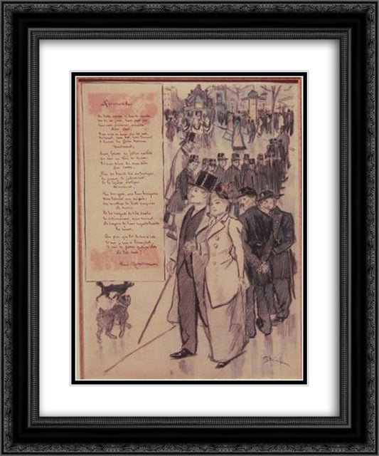 Promenade 20x24 Black Ornate Wood Framed Art Print Poster with Double Matting by Steinlen, Theophile