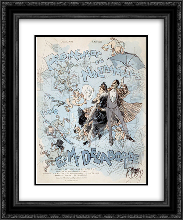 Promenade de Noctambules 20x24 Black Ornate Wood Framed Art Print Poster with Double Matting by Steinlen, Theophile