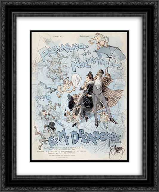Promenade de Noctambules 20x24 Black Ornate Wood Framed Art Print Poster with Double Matting by Steinlen, Theophile