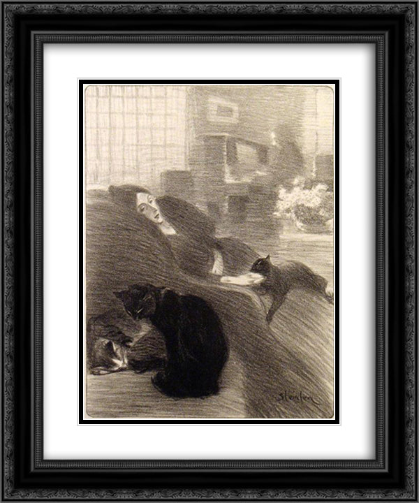 Quand Nous Serons Vieux 20x24 Black Ornate Wood Framed Art Print Poster with Double Matting by Steinlen, Theophile