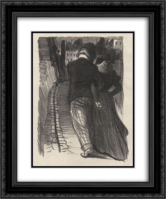 Qu-avez Vous Fait 20x24 Black Ornate Wood Framed Art Print Poster with Double Matting by Steinlen, Theophile