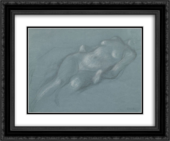 Reclining female nude 24x20 Black Ornate Wood Framed Art Print Poster with Double Matting by Steinlen, Theophile