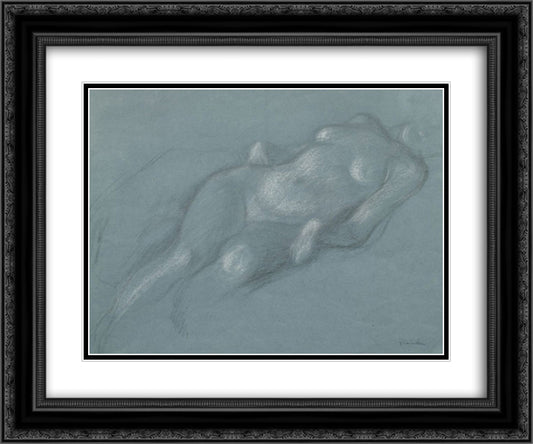 Reclining female nude 24x20 Black Ornate Wood Framed Art Print Poster with Double Matting by Steinlen, Theophile
