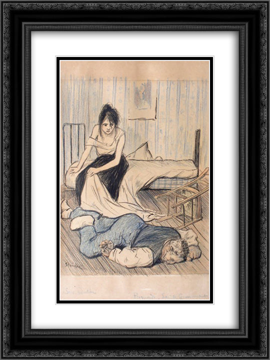 Remords 18x24 Black Ornate Wood Framed Art Print Poster with Double Matting by Steinlen, Theophile