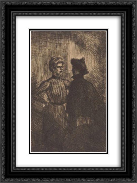 Rencontre 18x24 Black Ornate Wood Framed Art Print Poster with Double Matting by Steinlen, Theophile