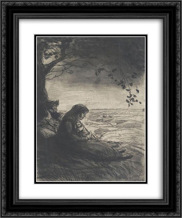 Repos de Vagabonds 20x24 Black Ornate Wood Framed Art Print Poster with Double Matting by Steinlen, Theophile