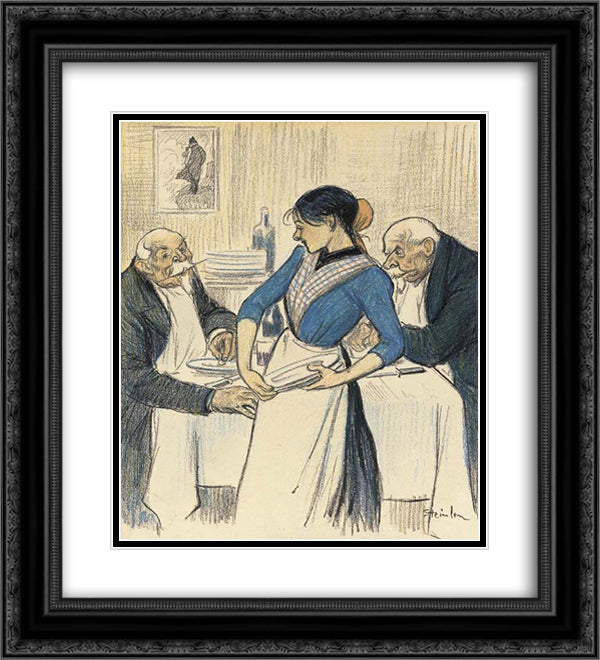 Retraites 20x22 Black Ornate Wood Framed Art Print Poster with Double Matting by Steinlen, Theophile