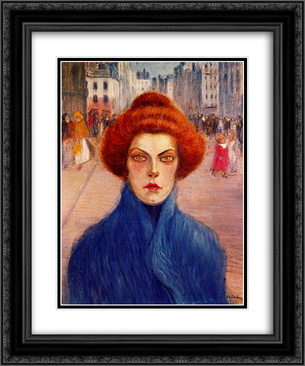Returning Home 20x24 Black Ornate Wood Framed Art Print Poster with Double Matting by Steinlen, Theophile
