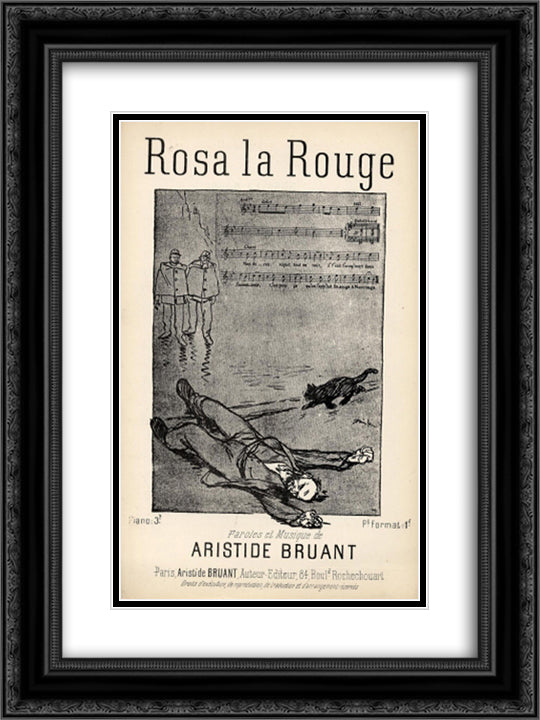 Rosa La Rouge 18x24 Black Ornate Wood Framed Art Print Poster with Double Matting by Steinlen, Theophile
