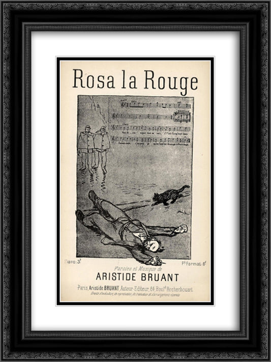 Rosa La Rouge 18x24 Black Ornate Wood Framed Art Print Poster with Double Matting by Steinlen, Theophile