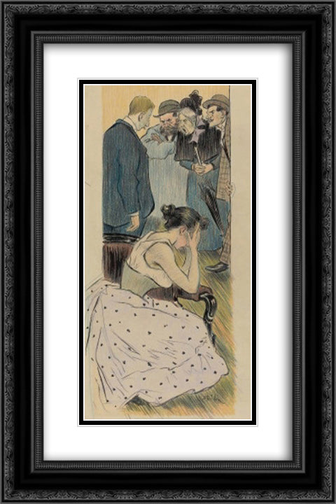 Sa Famille 16x24 Black Ornate Wood Framed Art Print Poster with Double Matting by Steinlen, Theophile