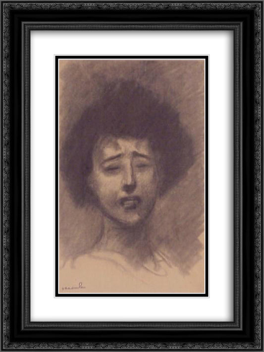 Sad woman 18x24 Black Ornate Wood Framed Art Print Poster with Double Matting by Steinlen, Theophile
