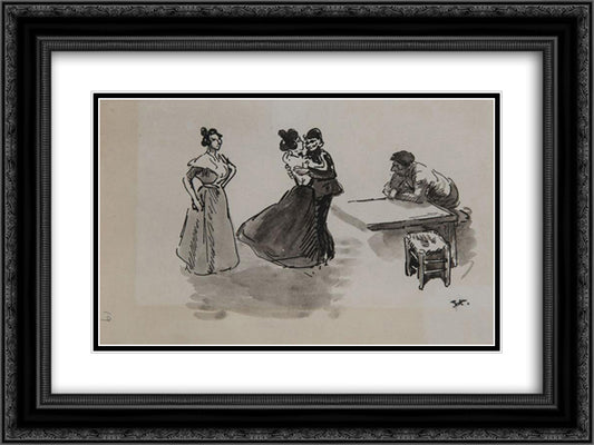 Scene de Bal 24x18 Black Ornate Wood Framed Art Print Poster with Double Matting by Steinlen, Theophile