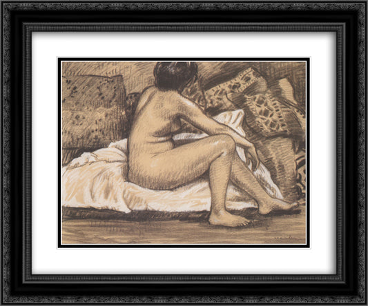 Seated Nude from Behind 24x20 Black Ornate Wood Framed Art Print Poster with Double Matting by Steinlen, Theophile