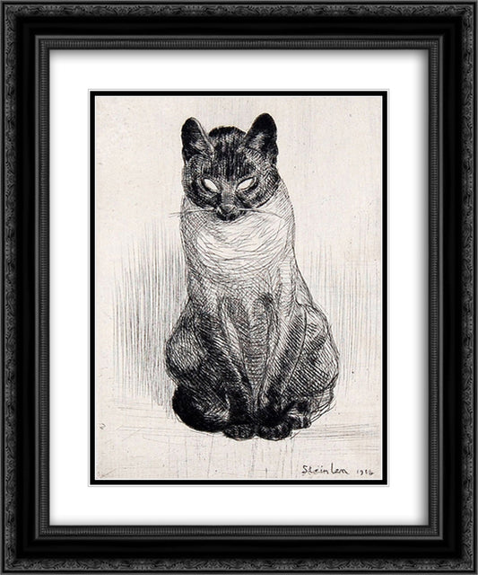 Seated Siamese cat 20x24 Black Ornate Wood Framed Art Print Poster with Double Matting by Steinlen, Theophile