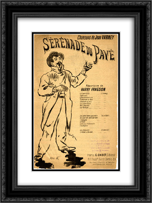 Serenade du Pave 18x24 Black Ornate Wood Framed Art Print Poster with Double Matting by Steinlen, Theophile