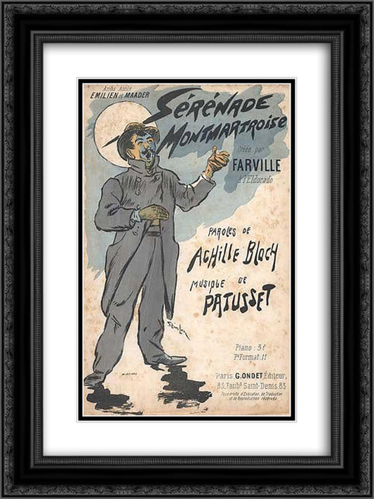 Serenade Montmartroise 18x24 Black Ornate Wood Framed Art Print Poster with Double Matting by Steinlen, Theophile