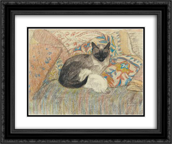 Siamese Cat and her kitten 24x20 Black Ornate Wood Framed Art Print Poster with Double Matting by Steinlen, Theophile