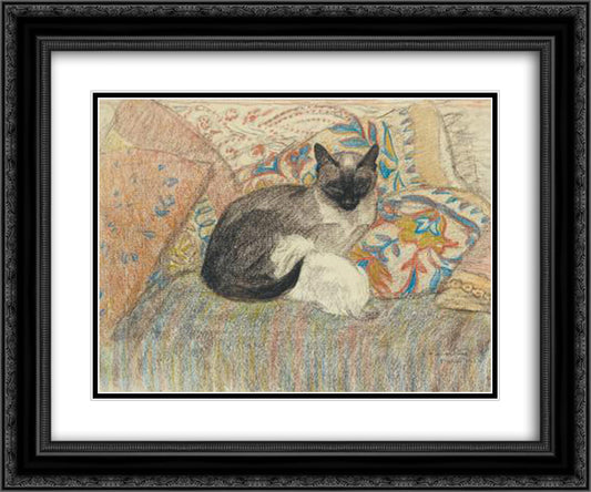 Siamese Cat and her kitten 24x20 Black Ornate Wood Framed Art Print Poster with Double Matting by Steinlen, Theophile