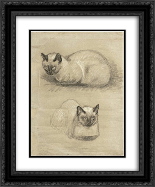 Siamese Cats 20x24 Black Ornate Wood Framed Art Print Poster with Double Matting by Steinlen, Theophile