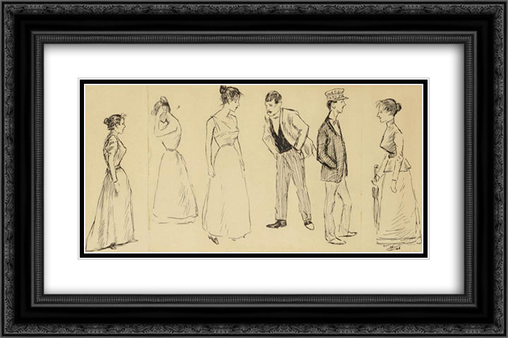 Six Croquis de Personnages 24x16 Black Ornate Wood Framed Art Print Poster with Double Matting by Steinlen, Theophile