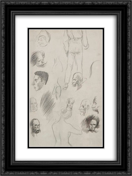 Sketches of people 18x24 Black Ornate Wood Framed Art Print Poster with Double Matting by Steinlen, Theophile