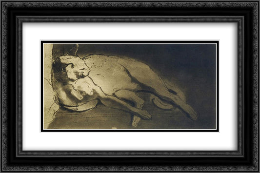 Sleeping Cat 24x16 Black Ornate Wood Framed Art Print Poster with Double Matting by Steinlen, Theophile
