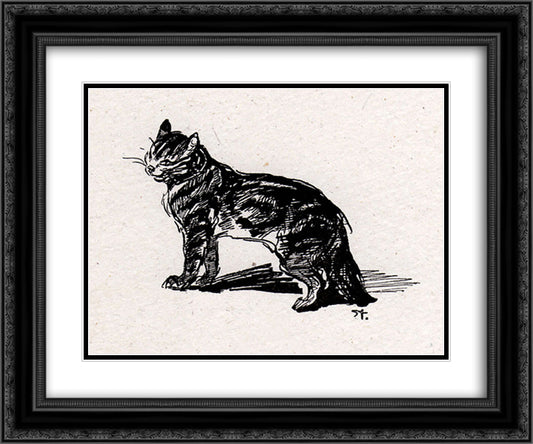 Smiling Cat 24x20 Black Ornate Wood Framed Art Print Poster with Double Matting by Steinlen, Theophile