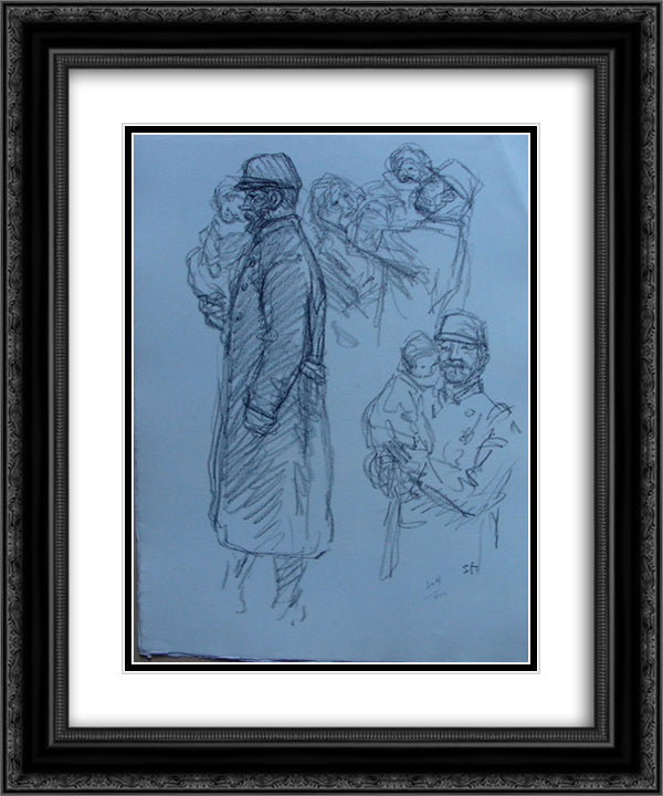 Soldat en kepi portant un enfant 20x24 Black Ornate Wood Framed Art Print Poster with Double Matting by Steinlen, Theophile