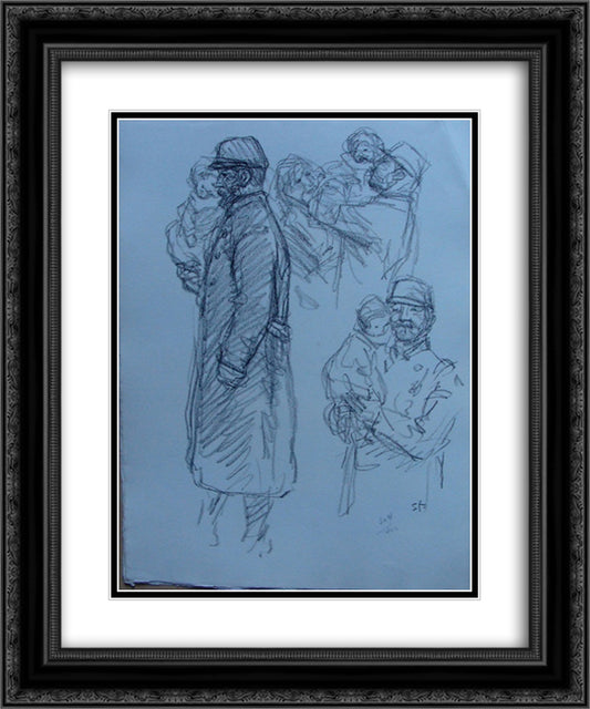 Soldat en kepi portant un enfant 20x24 Black Ornate Wood Framed Art Print Poster with Double Matting by Steinlen, Theophile
