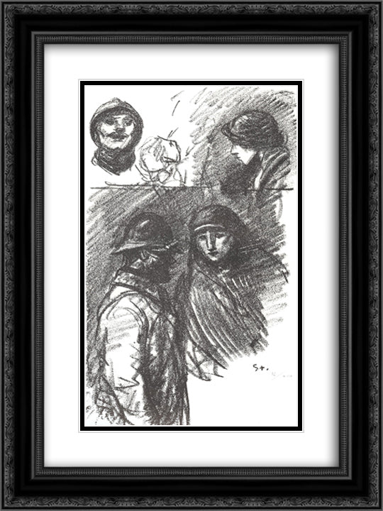 Soldat et Infirmiere 18x24 Black Ornate Wood Framed Art Print Poster with Double Matting by Steinlen, Theophile