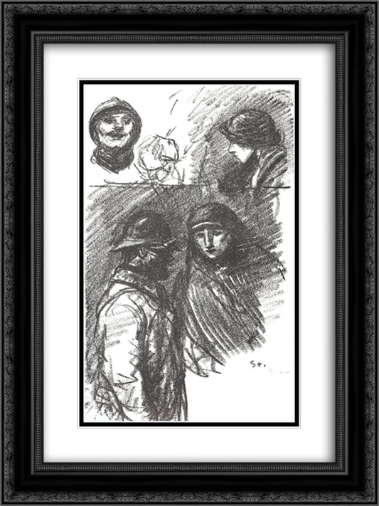 Soldat et Infirmiere 18x24 Black Ornate Wood Framed Art Print Poster with Double Matting by Steinlen, Theophile
