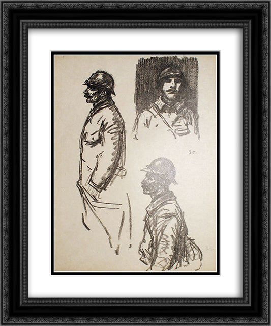 Soldats- Trois Croquis 20x24 Black Ornate Wood Framed Art Print Poster with Double Matting by Steinlen, Theophile
